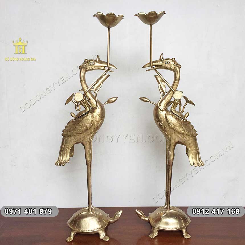 Đ&ocirc;i hạc thờ bằng đồng v&agrave;ng c&aacute;t t&uacute;t đ&uacute;c thủ c&ocirc;ng cao cấp